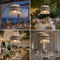 Lustre LED créatif en tissu imprimé de style ethnique bohème d'Asie du Sud-Est, avec abat-jour orange-rouge et bleu, idéal pour mariages, maisons et maisons d'hôtes