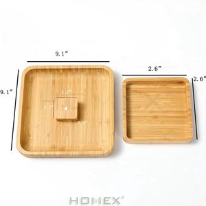 Tazón para aperitivos <span class=keywords><strong>de</strong></span> pistacho <span class=keywords><strong>de</strong></span> forma cuadrada <span class=keywords><strong>de</strong></span> bambú sólido, soporte para plato doble, cuenco con pedestal y tuercas <span class=keywords><strong>de</strong></span> semillas <span class=keywords><strong>de</strong></span> girasol con almacenamiento <span class=keywords><strong>de</strong></span> concha - Product Image 6