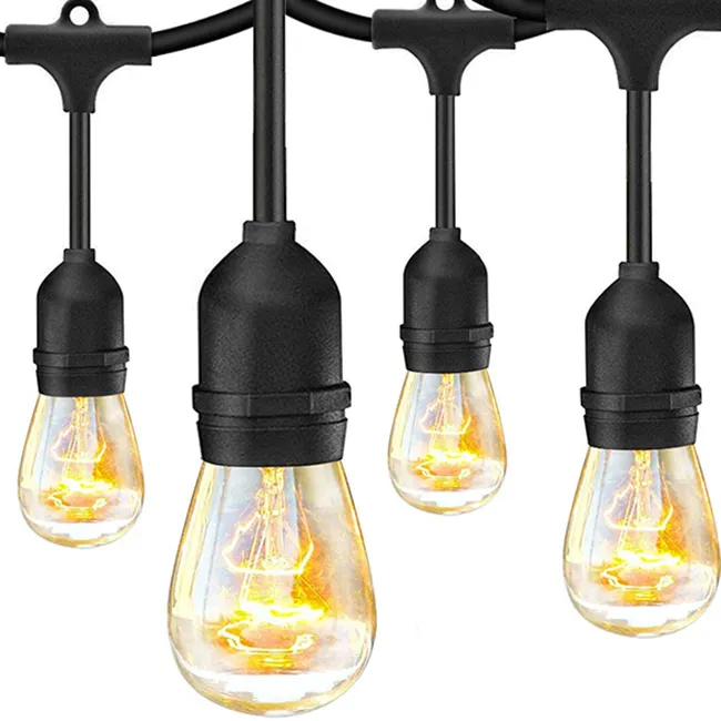 Amazon 45FT Hanging 15 S14 Edison Bulbs Solar Power Patio String Lights twinkle lights Waterproof Led Outdoor Light String