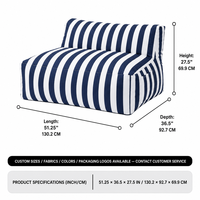 Nouveau design de canapé de jardin en forme de pouf, emballage en boîte, imperméable, rayé bleu marine et blanc, sans accoudoirs, mobilier côtier pour extérieur, plage, patio