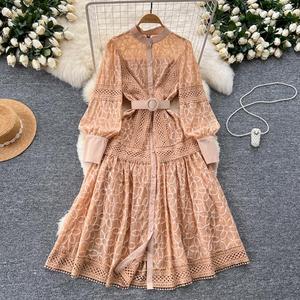 Nouvelle Robe Longue Femme Printemps Chic Style Rétro Broderie Ceinture Taille Cintrée Manches Longues Grandes Tailles - Product Image 4