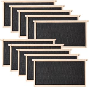 Kit de 10 marcos de colmena de madera de pino profundo sin ensamblar con ceras de abejas recubiertas de cera, color negro, equipo nuevo para apicultura - Product Image 1