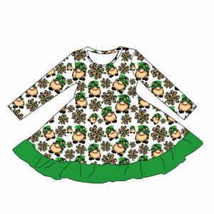 Qingli ODM Custom Factory NO Tariff Custom Bat Pattern Prints with <strong>Ruffle</strong> <strong>All</strong> Season Girls Long-sleeve Twril <strong>Dress</strong> - Product Image 4