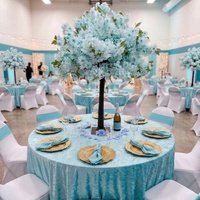 EG-M94 Arbre de cerisier artificiel élégant et luxueux de 4 à 5 pieds, bleu Tiffany, pour centre de table, idéal pour fête d'anniversaire de 14 ans