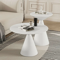 ATUNUS Mobilier de salon industriel de style antique ensemble de table basse ronde en métal blanc pour table basse d'appoint pour canapé et thé