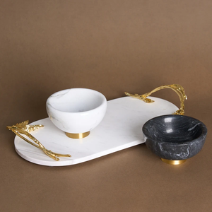 SAIDKOCC plateau en marbre naturel pour Dessert parfum bijoux vanité plateau avec poignée dorée pour <span class=keywords><strong>commode</strong></span> comptoir Table basse - Product Image 4