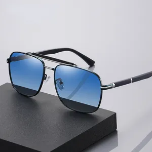 2023 blue Eyewear Square custom Brand Designer alloy Bulk Metal luxury glasses night vision car polarized driving sunglass men