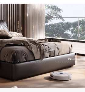 Новая дизайнерская кровать 2025 года «Ухо слона» для главной спальни с местом для хранения, черная, из натуральной кожи, класса люкс, двуспальная - Product Image 3