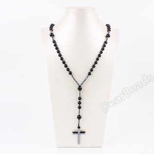 Collana <span class=keywords><strong>Rosario</strong></span> Cattolico in Cristallo di Pietra all'Ingrosso, Collane <span class=keywords><strong>Rosario</strong></span> Nere con Perline Gioielli per Donna Uomo - Product Image 3