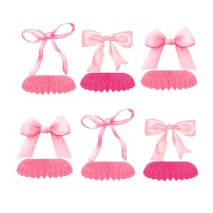 Ensemble de guirlandes suspendues et centre de table en papier nid d'abeille sur le thème du nœud rose mignon pour anniversaire - Product Image 3