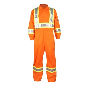 Wholesale cotton nylon fireman clothing flame retardant coveralls with reflective tape