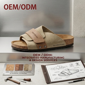 <span class=keywords><strong>Sandales</strong></span> en liège OEM pour hommes et femmes, entièrement en cuir de vachette véritable, semelle intérieure amortissante, doublure antidérapante, plateforme Velcro - Product Image 2