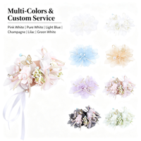 Corsage Pergelangan Tangan Mawar Putih Pink Real Touch Buatan, Pita Renda dengan Daun Campuran, Kit Bunga untuk Pengiring Pengantin dan Pengantin Wanita di Pernikahan