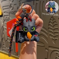 Porte-clés pendentif figurine mignonne de petit dragon volant sans dents en noir et blanc de dessin animé, écologique, pour la rentrée scolaire, vente en gros