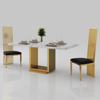 Mobilier de maison moderne et luxueux ensemble de salle à manger 4 tables rectangulaires de 6 places en marbre blanc avec chaises pour restaurant