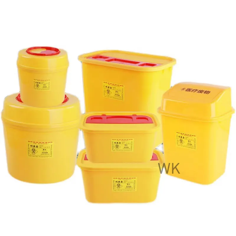Tek kullanımlık plastik sarı Biohazard iğne bertaraf 5L Sharps konteyner tıbbi Sharps konteyner