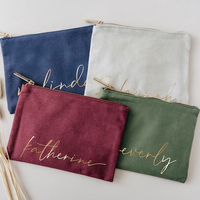Tas Kosmetik Kanvas Katun Ber-resleting Cetak Huruf Fashion Personal, Stempel Emas, Ukuran Kecil, Grosir Logo Kustom