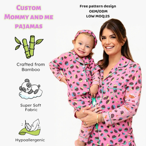 Pigiama in bambù personalizzato con stampa gratuita, maniche lunghe, casual, per mamma e figlia, nuovo design, abbigliamento da casa, pigiama da donna. - Product Image 1