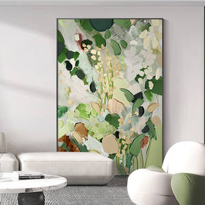 Peinture murale abstraite en acrylique faite à la main, fleurs colorées minimalistes texturées en 3D pour la chambre à coucher - Product Image 3