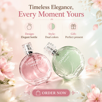 Parfum floral frais pour femme en spray, flacon rond en verre, longue tenue, senteur rose et verte, pour usage quotidien, vente en gros