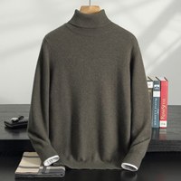 Pull en cachemire à col montant pour homme, tricoté, avec revers, idéal pour l'automne et l'hiver