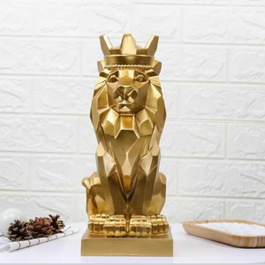 Statua <span class=keywords><strong>di</strong></span> <span class=keywords><strong>Leone</strong></span> della Foresta in Resina, Scultura <span class=keywords><strong>di</strong></span> <span class=keywords><strong>Leone</strong></span> con Corona Bianca, Nera e Dorata, Artigianato in Resina per la Casa - Product Image 1