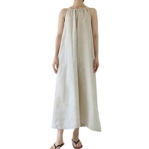 Robes de plage sans manches de couleur unie robe d'été en lin et coton grande taille pour femmes - Product Image 1