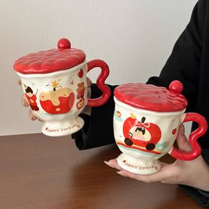 Taza de Cerámica Apple Girl con Tapa y Cuchara, Diseño de Dibujos Animados, para Café, Desayuno, Uso Doméstico, Juego de Una Taza, Primavera 2025, para Regalos - Product Image 4