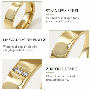 Faceted Zircon Band <b>Ring</b> <b>Stainless</b> <b>Steel</b> 14K Gold Vacuum Plated Wide Closed <b>Ring</b> Jewelry - Product Image 4