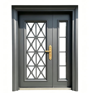 Porte d'entrée moderne en acier et bois avec verre clair, élégante et lumineuse, cadre solide de qualité supérieure, anti-rayures - Product Image 1