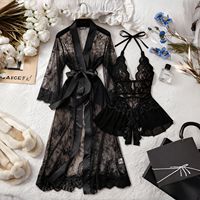 Peignoir de Nuit Femme Sexy et Romantique, Style Européen et Américain, Confortable, Transparent, Séduisant, en Dentelle