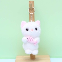 Porte-clés pendentif en peluche super doux, motif chaton et poisson en dessin animé, rembourré en coton PP, figurine animale marine, anti-stress, haut de gamme