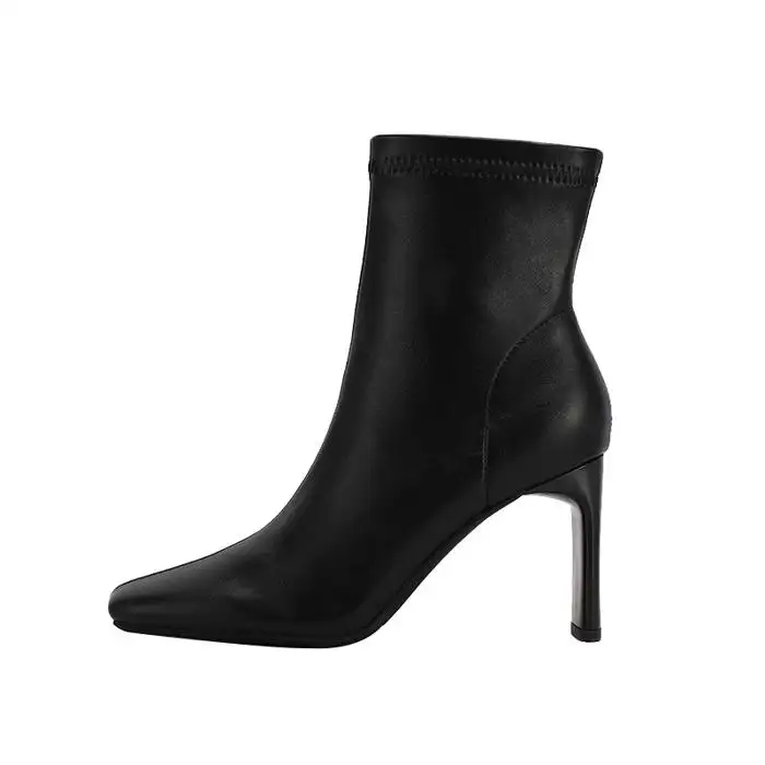 Botas de salto alto das mulheres Square Toe Chunky Heel Side Zipper Low Shaft Outono/Inverno '23 New Arrival Moda Versa