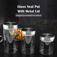 Stoples Kaca Tutup Logam Stainless Steel Kapasitas 1-2L Desain Multifungsi Ramah Lingkungan Penyimpanan Dapur untuk Buah, Kacang, Teh