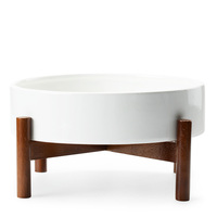 Grand pot de fleurs rond avec support en bois et soucoupe Jardinières blanches Cactus et conteneur de plantes avec drainage intérieur