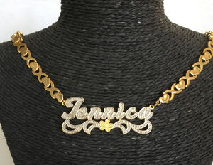 Collier avec pendentif en forme de lettre, double couche, câlin et baiser, plaqué or, deux tons, collier avec nom Xoxo - Product Image 6