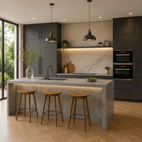 Meubles de cuisine modulaires modernes et minimalistes en MDF avec tiroirs à fermeture amortie, ensemble de luxe avec îlot et évier intégré