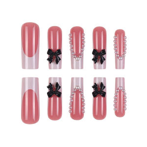<span class=keywords><strong>Uñas</strong></span> Postizas Largas <span class=keywords><strong>y</strong></span> Delgadas al por Mayor, Degradado Rosa, Blanco, Lazo Negro 3D, Perla, Reutilizables, OEM, ODM, Empaque Personalizado - Product Image 2