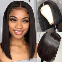 Perruques courtes bob en cheveux humains vierges bruts vietnamiens, lisses, pour femmes noires, avec cuticules alignées