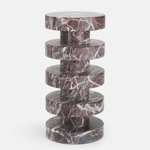 تصميم جديد فاخر حجر طبيعي حديث دائري ، طاولة جانبية من الرخام الأحمر العميق ، طاولة جانبية
