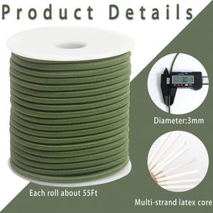 Cordón de Macramé Trenzado Verde Oliva Recubierto de Goma de 3 mm, 55 pies, Elástico y Resistente para Bolsas, Zapatos, Costura, Lazos para el Cabello, Manualidades - Product Image 2