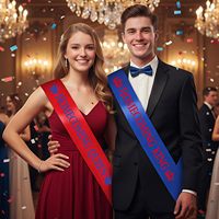 Écharpes de roi et de reine rouge et bleue pour le bal de fin d'année, accessoires pour le bal de promo des lycées et universités