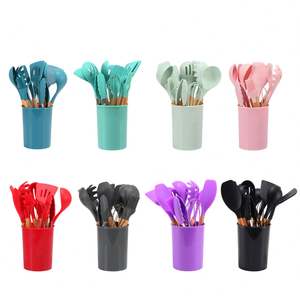 Lot de 12 spatules et ustensiles de cuisine en silicone avec manche en bois pour pâtisserie et cuisson - Product Image 1