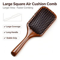 Brosse à cheveux et à dents en bambou et bois de santal naturel, antistatique, démêlante, avec coussin d'air flexible, pour usage domestique et portable