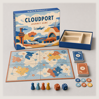 Jeu de société personnalisé avec cartes, dés, jetons, plateau en papier pliable et boîte colorée