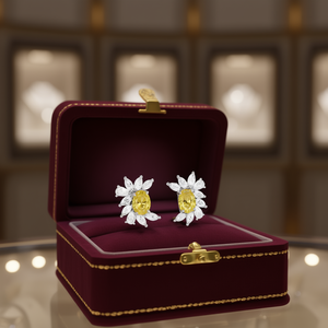 Orecchini a perno con fiore in moissanite gialla taglio ovale, montatura a griffe in argento 925, gioielli di lusso da donna per matrimonio - Product Image 2