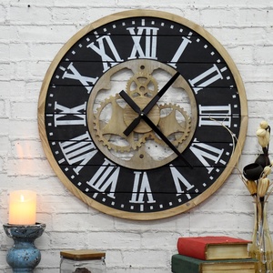 Luckywind 80 centimetri Americano Design Nero Marrone Telaio In Legno Shiplap <span class=keywords><strong>Ingranaggi</strong></span> Grande Casa Colonica MDF <span class=keywords><strong>Orologio</strong></span> Da <span class=keywords><strong>Parete</strong></span> In Legno - Product Image 5