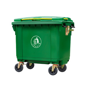 Poubelle en plastique de grande capacité 660L, camion à ordures extérieur à poussée manuelle avec couvercle, véhicule de voirie et de recyclage à quatre roues - Product Image 3