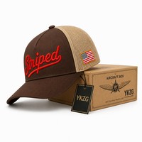 Cappellino da Baseball Personalizzato di Alta Qualità con Logo Ricamato 3D, Corona Crema, Visiera Curva Blu Navy, Patch Bandiera Americana Bicolore, OEM
