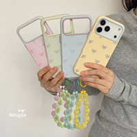Coque de téléphone tendance à pois et nœud papillon pour iPhone 18 17 16 15 14 Pro Max avec cordon perlé, coque arrière antichoc, vente en gros
